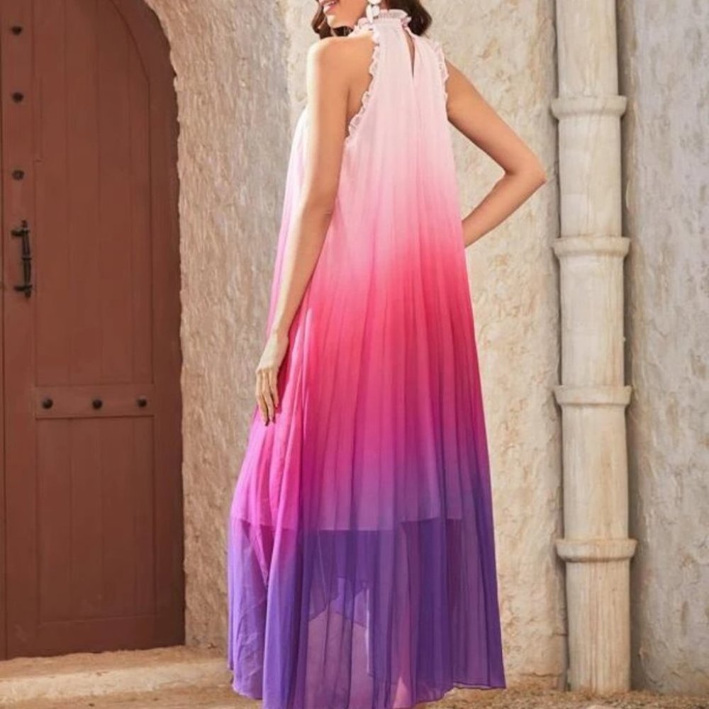 Multi color Ombre High Low Pleated Dress - Picture 2 of 5